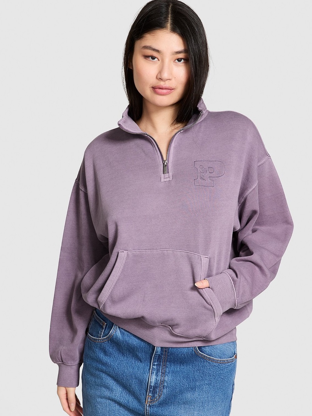 PINK Victoria's Secret Washed Lavender Half-Zip Pullover, Size Large
